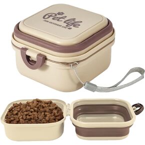 Travel Dog Bowls, Portable Food and Water Bowl for Dogs and Cats 2-in-1, Foldable Feeding and Food Storage Solution for Small & Medium Dogs, Ideal for Traveling & Camping (Khaki, Small)