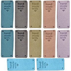 30PCS PU Leather Label Clothing Hand Made Embossed Tag Embellishment Knit DIY Accessories for Jeans Bags Shoes Hat –2x5cm 6 Colors