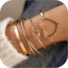 Gold Bangle Bracelets for Women Gold Heart Knot Twist Bracelets Boho Gold Bangle Set Multi-layered Gold Cuff Bracelet Trendy Bracelets for Women 2024