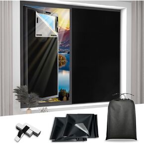 2PCS Blackout Blinds Curtains Shade 118"x57" for Bedroom Windows Portable DIY Black Blinds with Stickers for Bedroom Nursery RV Travel Windows Blackout