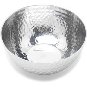 India Handicrafts Hammered Round Silver Tone 7.25 inch Metal Decorative Bowl