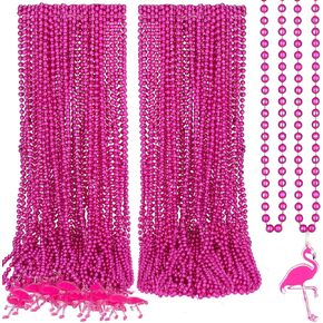 Sasylvia 48 Pcs Flamingo Bead Necklace Luau Summer Pool Party Supplies Gift Birthday Miami Bachelorette Graduation Wedding Decor (One with Pendant One No Pendant)(Pink, Flamingo)