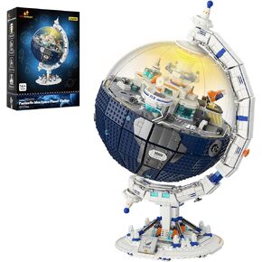JMBricklayer Space Planet Immigration Station Building Blocks Kits for Adults 70006, 360° Rotating Sphere Block with Lights, Collectible World Globe Model, Gift Idea for Collectors Kids and Space Fans