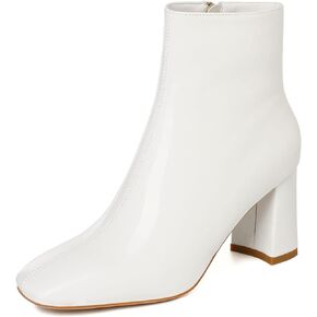 Women's Fashion Square Toe Gogo Ankle Boots Side Zipper Low Chunky Block Heels Short Booties Shoes