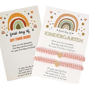 First Day of Kindergarten Bracelets for Mommy and Me Back To School Gift Matching Bracelets, Mother Daughter Bracelets Pre-K Gifts for Girls Boys, Heart Wish Adjustable Bracelets