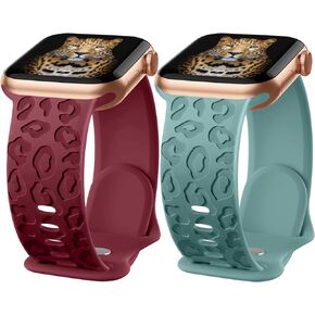 Leopard Engraved Bands Compatible with Apple Watch Band 41mm 40mm 38mm 49mm 45mm 44mm 42mm Women, Silicone Leopard Sport Embossed Strap for iWatch Bands Series SE 9 8 7 6 5 4 3 2 1