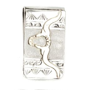 12kt Gold Filled and .925 Sterling Silver Bull Skull Handmade Certified Authentic Navajo Native American Money Clip 11251