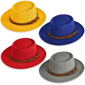 4 Pcs Fedora Hats for Women Vintage Wool Fedora Hat Felt Boho Pork Pie Hat with Belt Panama Hat Jazz Hat