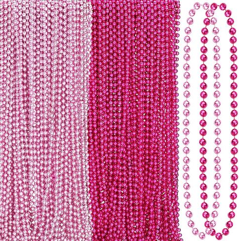 Bucherry 200 Pcs Valentine's Day Bead Necklaces Red Pink Bead Necklaces 33 Inch 7 mm Hot Pink Valentines Day Metallic Round Beaded Necklace for Women Party Valentine's Pink Party Decorations in Kuwait