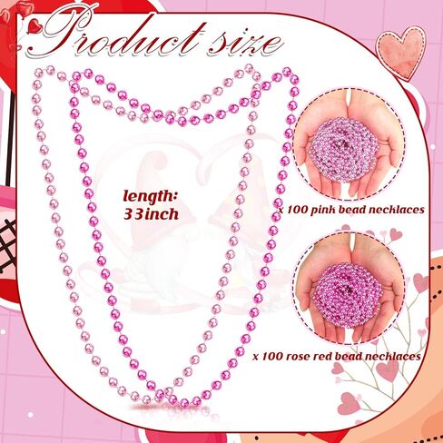 Bucherry 200 Pcs Valentine's Day Bead Necklaces Red Pink Bead Necklaces 33 Inch 7 mm Hot Pink Valentines Day Metallic Round Beaded Necklace for Women Party Valentine's Pink Party Decorations in Kuwait