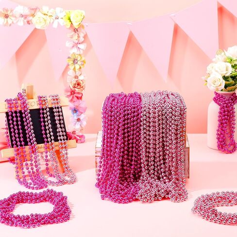 Bucherry 200 Pcs Valentine's Day Bead Necklaces Red Pink Bead Necklaces 33 Inch 7 mm Hot Pink Valentines Day Metallic Round Beaded Necklace for Women Party Valentine's Pink Party Decorations in Kuwait