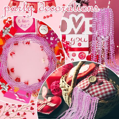Bucherry 200 Pcs Valentine's Day Bead Necklaces Red Pink Bead Necklaces 33 Inch 7 mm Hot Pink Valentines Day Metallic Round Beaded Necklace for Women Party Valentine's Pink Party Decorations in Kuwait