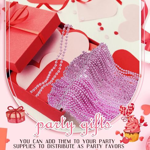 Bucherry 200 Pcs Valentine's Day Bead Necklaces Red Pink Bead Necklaces 33 Inch 7 mm Hot Pink Valentines Day Metallic Round Beaded Necklace for Women Party Valentine's Pink Party Decorations in Kuwait