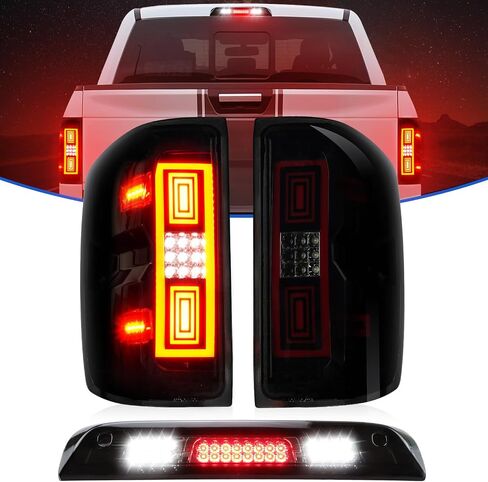 مجموعة مصابيح LED الخلفية + طقم ضوء الفرامل الثالث مناسب لسيارة Chevy Silverado 1500 2500HD 3500HD 2014-2018، لسيارة GMC Sierra 3500 HD مع عجلة مزدوجة 2015-2018 (نوع الهالوجين المناسب، غير مناسب لمصنع LED) عدسات دخان in Saudi Arabia