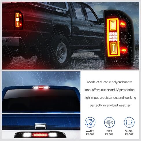 مجموعة مصابيح LED الخلفية + طقم ضوء الفرامل الثالث مناسب لسيارة Chevy Silverado 1500 2500HD 3500HD 2014-2018، لسيارة GMC Sierra 3500 HD مع عجلة مزدوجة 2015-2018 (نوع الهالوجين المناسب، غير مناسب لمصنع LED) عدسات دخان in Saudi Arabia