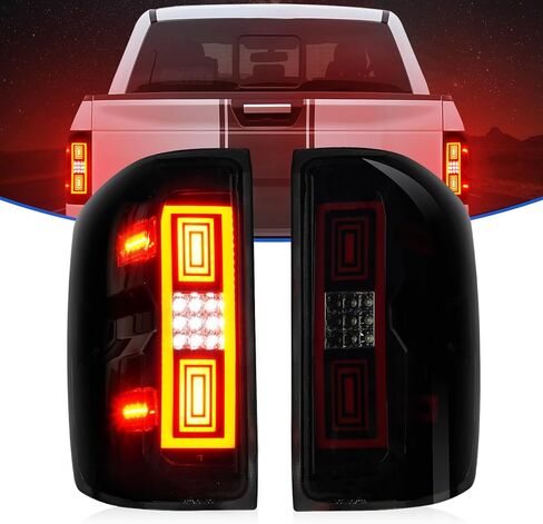 مجموعة مصابيح LED الخلفية + طقم ضوء الفرامل الثالث مناسب لسيارة Chevy Silverado 1500 2500HD 3500HD 2014-2018، لسيارة GMC Sierra 3500 HD مع عجلة مزدوجة 2015-2018 (نوع الهالوجين المناسب، غير مناسب لمصنع LED) عدسات دخان in Kuwait