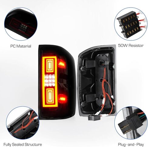 مجموعة مصابيح LED الخلفية + طقم ضوء الفرامل الثالث مناسب لسيارة Chevy Silverado 1500 2500HD 3500HD 2014-2018، لسيارة GMC Sierra 3500 HD مع عجلة مزدوجة 2015-2018 (نوع الهالوجين المناسب، غير مناسب لمصنع LED) عدسات دخان in Kuwait