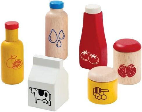 PlanToys Wooden Food and Beverage Kitchen Playset (3432) | Sustainably Made from Rubberwood and Non-Toxic Paints and Dyes in Saudi Arabia