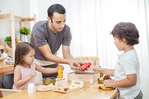 PlanToys Wooden Food and Beverage Kitchen Playset (3432) | Sustainably Made from Rubberwood and Non-Toxic Paints and Dyes in Saudi Arabia