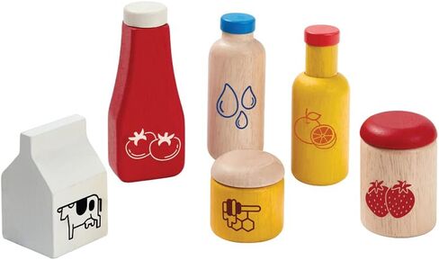 PlanToys Wooden Food and Beverage Kitchen Playset (3432) | Sustainably Made from Rubberwood and Non-Toxic Paints and Dyes in Saudi Arabia