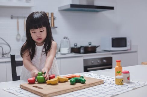 PlanToys Wooden Food and Beverage Kitchen Playset (3432) | Sustainably Made from Rubberwood and Non-Toxic Paints and Dyes in Saudi Arabia