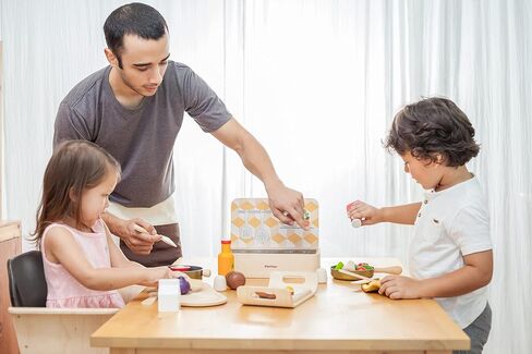 PlanToys Wooden Food and Beverage Kitchen Playset (3432) | Sustainably Made from Rubberwood and Non-Toxic Paints and Dyes in Saudi Arabia