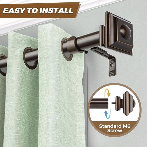 قضيب ستارة كامانينا 1 بوصة قضيب ستائر واحد 48 إلى 86 بوصة (4-7.2 قدم)، قضبان ستائر برونزية عتيقة للنوافذ، تيجان مربعة عتيقة in Kuwait