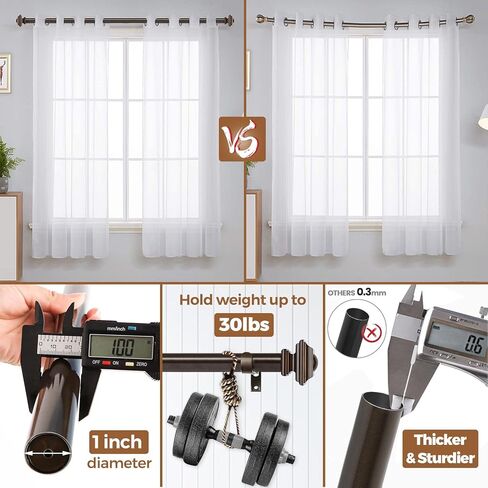 قضيب ستارة كامانينا 1 بوصة قضيب ستائر واحد 48 إلى 86 بوصة (4-7.2 قدم)، قضبان ستائر برونزية عتيقة للنوافذ، تيجان مربعة عتيقة in Kuwait