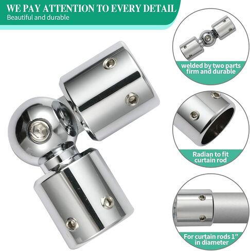 الثقيلة نافذة الستار قضيب موصل الزاوية قضيب الستارة موصل يتوقف الكوع موصل خليج النوافذ قضيب الزاوية الكوع موصل ل 1 بوصة خليج قضبان الستارة (مجموعة من 2، الفضة) in Kuwait