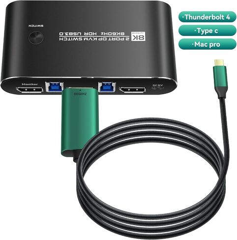 كابل من النوع c إلى dp، يستخدم لمفتاح عرض KVM لمنفذ العرض، مثل محطة الإرساء، والنوع c إلى dp، وUSB C إلى DP، وThunderbolt in Kuwait