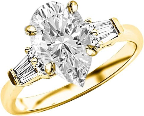خاتم خطوبة ألماس مستدير من الذهب الأبيض عيار 14 قيراط 2.5 قيراط من LAB GROWN DIAMOND وخاتم خطوبة من الألماس على شكل كمثرى باغيت (لون G-H VS1-VS2 وضوح 2 قيراط مركزي) in Saudi Arabia