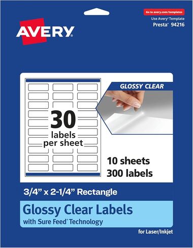 Avery Glossy Clear Rectangle Labels with Sure Feed, 0.75" x 2.25", 300 Glossy Clear Labels, Print-to-The-Edge, Laser/Inkjet Printable Labels in Saudi Arabia