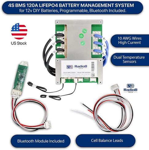 Smart BMS 4S 12V 120A Lifepo4 Lithium Battery Management PCB Protection Board with Balance Leads and Wireless Bluetooth Module - Supports 4 Cells 12.8 Volts DIY Programmable in Saudi Arabia