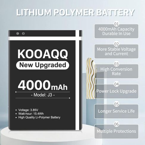 بطارية Galaxy J3، (الإصدار الجديد 2024) بطارية بديلة 4000 مللي أمبير في الساعة لهاتف Samsung J3 J327A J327P J320V J320A J320F J320P EB-BG530BBC EB-BG530BBE/ Galaxy On5/Galaxy Grand Prime SM-G550F in Kuwait