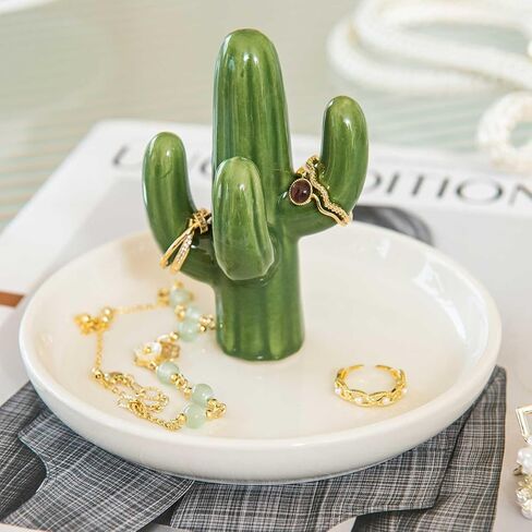 Cactus Ring Holder Dish, Ceramic Jewelry Tray Trinket Dish for Necklace Keychain Organizer, Cute Funny Birthday Wedding Mothers Day Gift for Women Friends Girls in Saudi Arabia