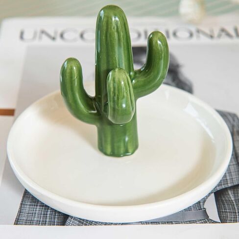 Cactus Ring Holder Dish, Ceramic Jewelry Tray Trinket Dish for Necklace Keychain Organizer, Cute Funny Birthday Wedding Mothers Day Gift for Women Friends Girls in Saudi Arabia