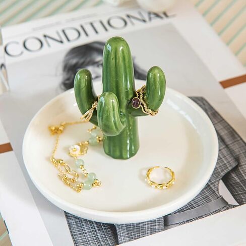 Cactus Ring Holder Dish, Ceramic Jewelry Tray Trinket Dish for Necklace Keychain Organizer, Cute Funny Birthday Wedding Mothers Day Gift for Women Friends Girls in Saudi Arabia