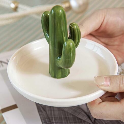 Cactus Ring Holder Dish, Ceramic Jewelry Tray Trinket Dish for Necklace Keychain Organizer, Cute Funny Birthday Wedding Mothers Day Gift for Women Friends Girls in Saudi Arabia