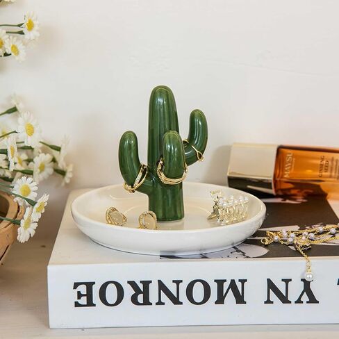 Cactus Ring Holder Dish, Ceramic Jewelry Tray Trinket Dish for Necklace Keychain Organizer, Cute Funny Birthday Wedding Mothers Day Gift for Women Friends Girls in Saudi Arabia