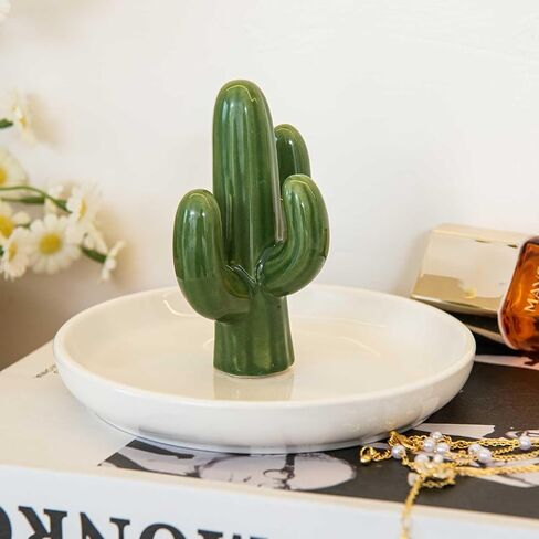 Cactus Ring Holder Dish, Ceramic Jewelry Tray Trinket Dish for Necklace Keychain Organizer, Cute Funny Birthday Wedding Mothers Day Gift for Women Friends Girls in Saudi Arabia