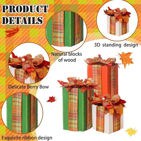 Thyle 3 Pcs Fall Decorations for Home Thanksgiving Signs Wooden Table Sign Farmhouse Autumn Block Sign Fall Harvest Table Centerpieces for Home Party Decor(Orange, Green, Gray) in Saudi Arabia