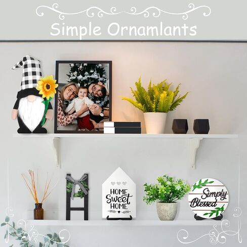 10 PCS Farmhouse Tiered Tray Decor Set with Black White Buffalo Plaid Gnome, Artificial Plant and Wooden Rustic Table Ornaments, Beautiful Spring and Summer Decoration, Housewarming Gift in Saudi Arabia