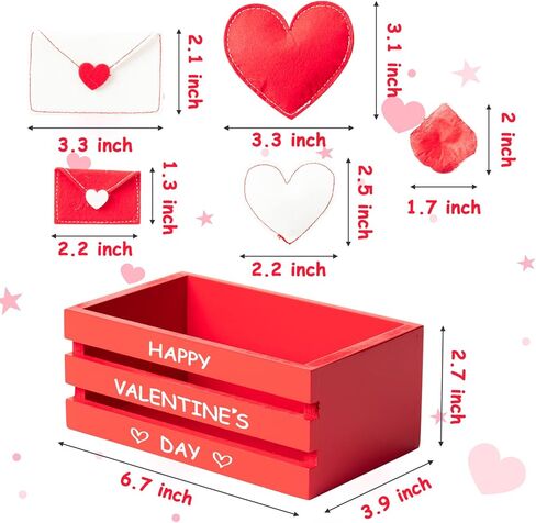 WATINC Valentine's Day Tiered Tray Decor Set - Red Wooden Crate with Felt Envelopes, Artificial Flowers Petals, and Cut Paper Filler in Saudi Arabia