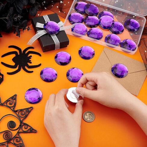 FINGERINSPIRE 64Pcs 20mm Flat Back Round Acrylic Rhinestone Stick On Plastic Gems Red Orange Black Purple Self Adhesive Jewels Embelishments Crystal Gems for Halloween Cosplay Costumes Jewelry Making in Saudi Arabia