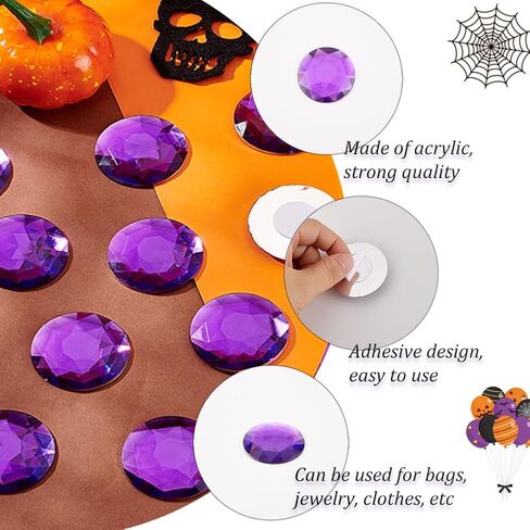 FINGERINSPIRE 64Pcs 20mm Flat Back Round Acrylic Rhinestone Stick On Plastic Gems Red Orange Black Purple Self Adhesive Jewels Embelishments Crystal Gems for Halloween Cosplay Costumes Jewelry Making in Saudi Arabia