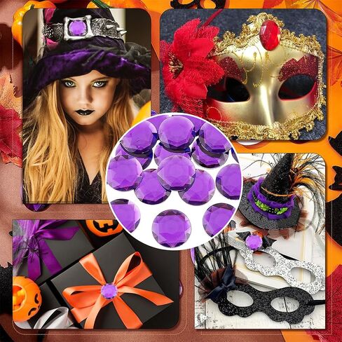 FINGERINSPIRE 64Pcs 20mm Flat Back Round Acrylic Rhinestone Stick On Plastic Gems Red Orange Black Purple Self Adhesive Jewels Embelishments Crystal Gems for Halloween Cosplay Costumes Jewelry Making in Saudi Arabia