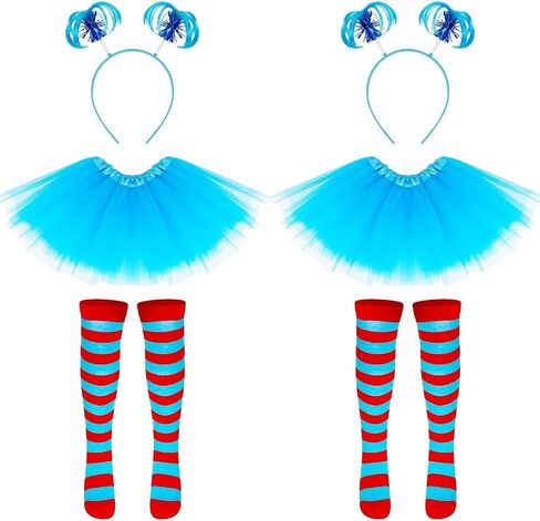 QZYL 2 Set Blue Cosplay Outfit, Thing Costume Set for Girls, Tutu Skirt Ponytail Headband Stripes Socks for Costume Party in Saudi Arabia