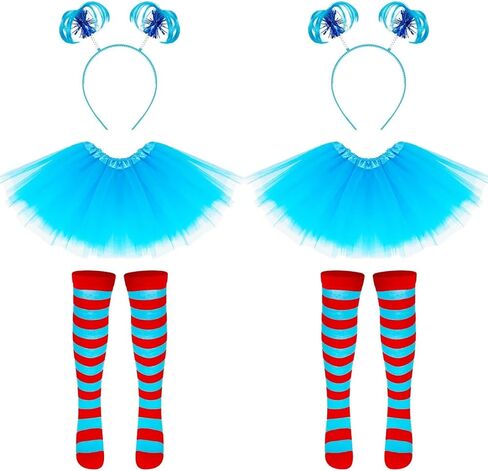 مجموعة QZYL مكونة من قطعتين من الزي التنكري الأزرق، مجموعة زي ثينج للفتيات، تنورة توتو على شكل ذيل حصان وعصابة رأس وجوارب مخططة للحفلات التنكرية in Kuwait