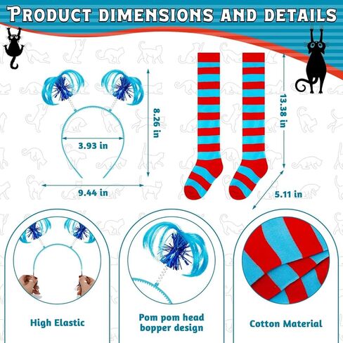 QZYL 2 Set Blue Cosplay Outfit, Thing Costume Set for Girls, Tutu Skirt Ponytail Headband Stripes Socks for Costume Party in Saudi Arabia