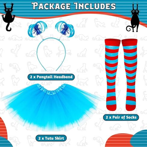 مجموعة QZYL مكونة من قطعتين من الزي التنكري الأزرق، مجموعة زي ثينج للفتيات، تنورة توتو على شكل ذيل حصان وعصابة رأس وجوارب مخططة للحفلات التنكرية in Kuwait